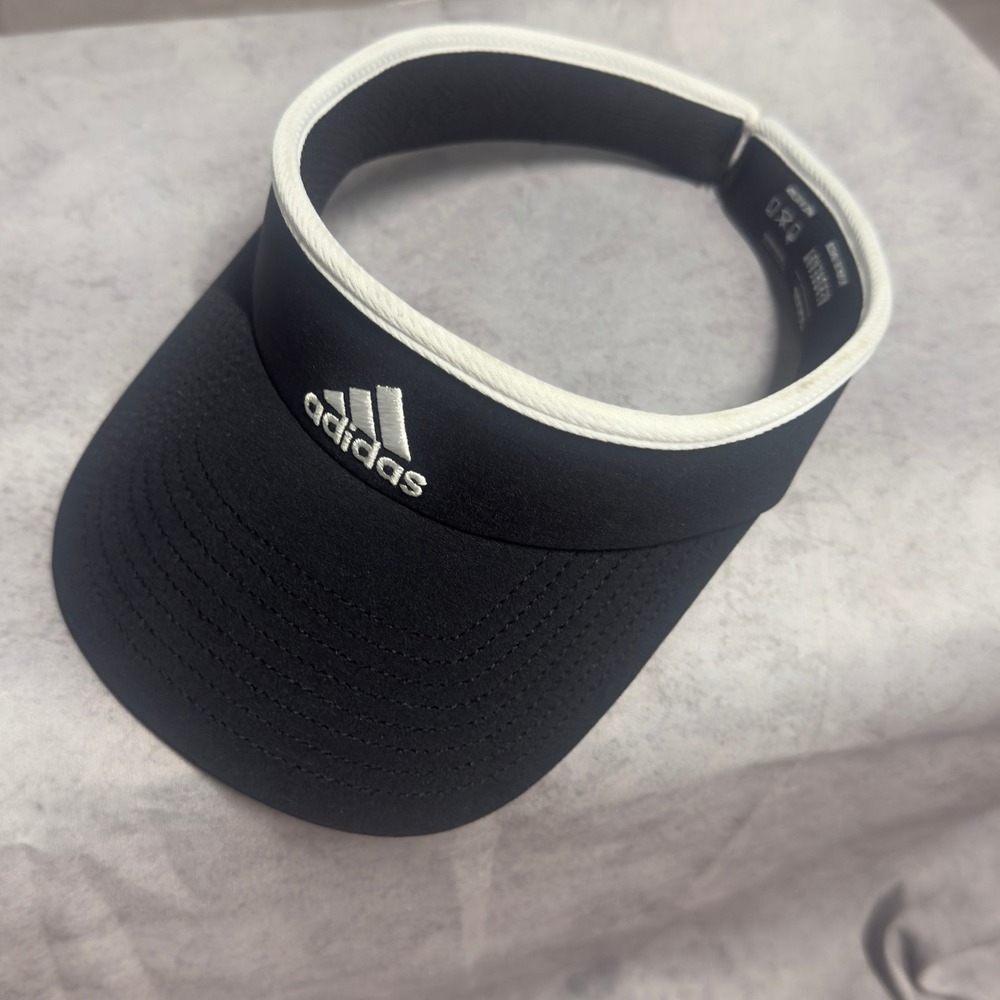 Adidas Aeroready Sports Visor Black White Embroidered Logo Tennis Golf Hat